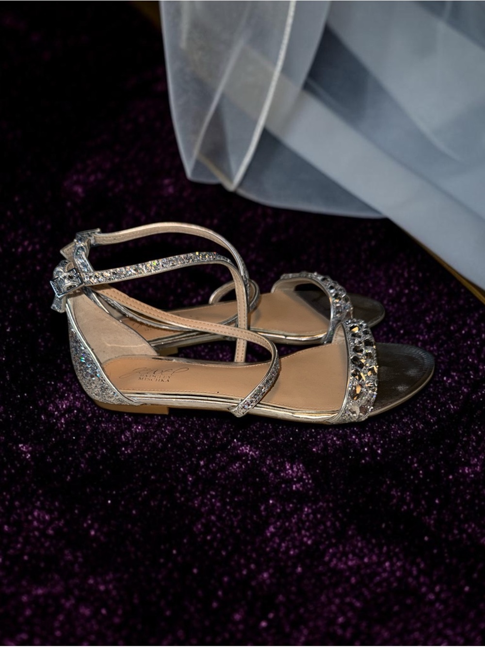 Badgley Mischka Silver Crystal Strappy Sandals (8)